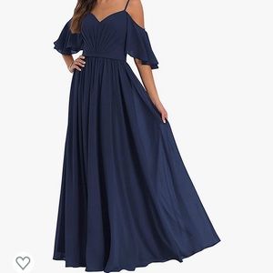Off the shoulder chiffon bridesmaid dress in navy